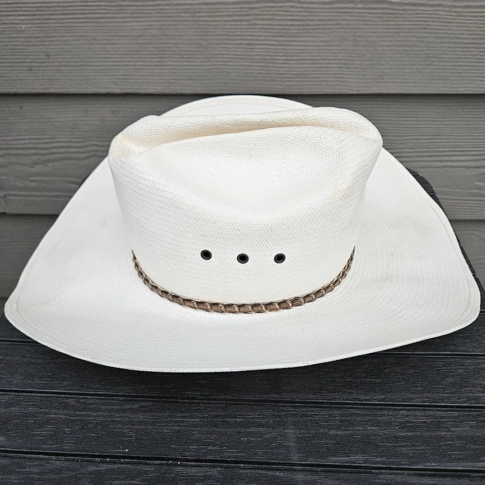 Vtg Stetson 8X Shantung Panama Cowboy Western Rodeo Straw Hat USA Size 6 3/4